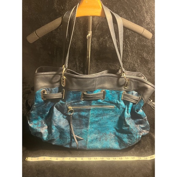 Donald J. Pliner Turquoise Embossed Leather Drawstring Shoulder Bag/ Purse RARE! - Picture 13 of 15